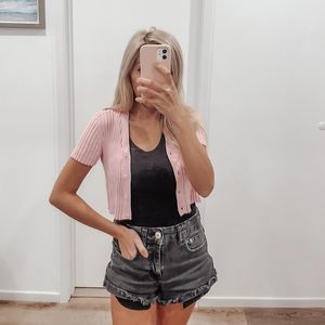 Pink Cropped Cardigan